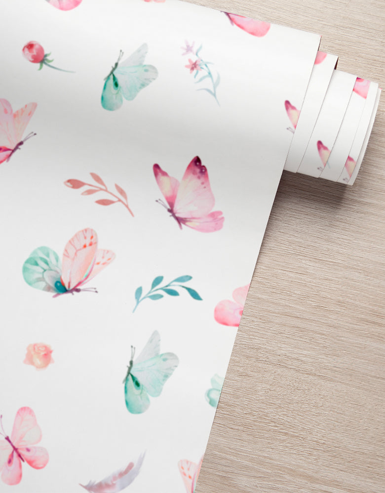 Papel de Parede Adesivo Borboletas Aquarela
