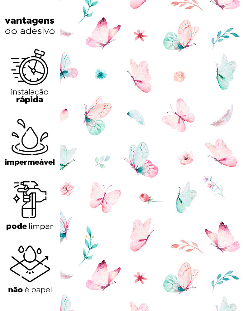 Papel de Parede Adesivo Borboletas Aquarela