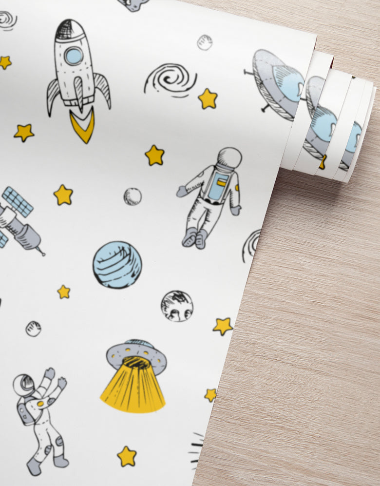 KIT DE 3 ROLOS - 3,00m x 50cm - Papel de Parede Adesivo Astronauta