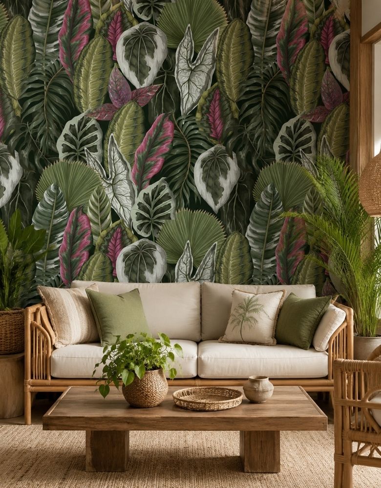 Papel de Parede Adesivo Folhagem Tropical
