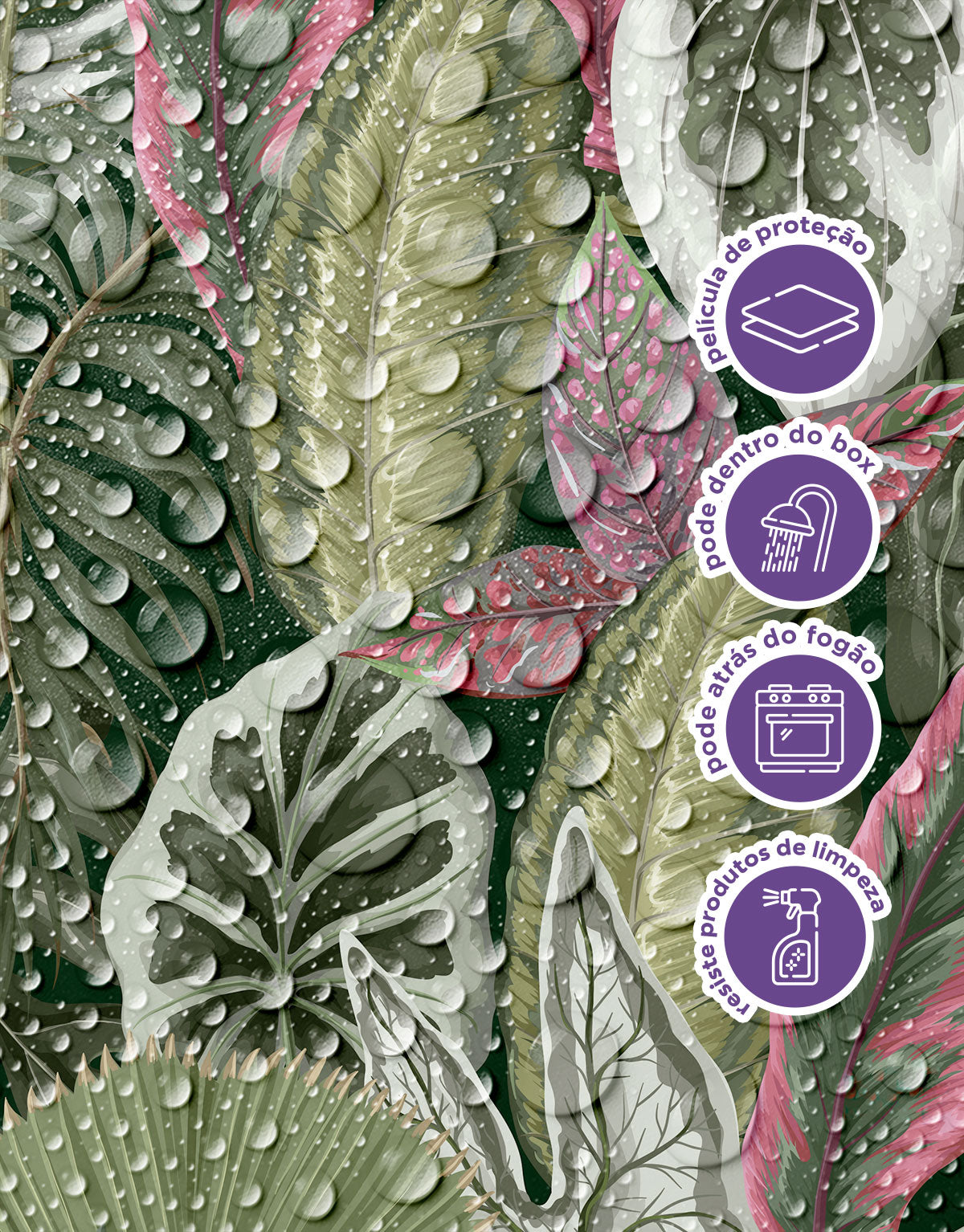 Papel de Parede Adesivo Folhagem Tropical