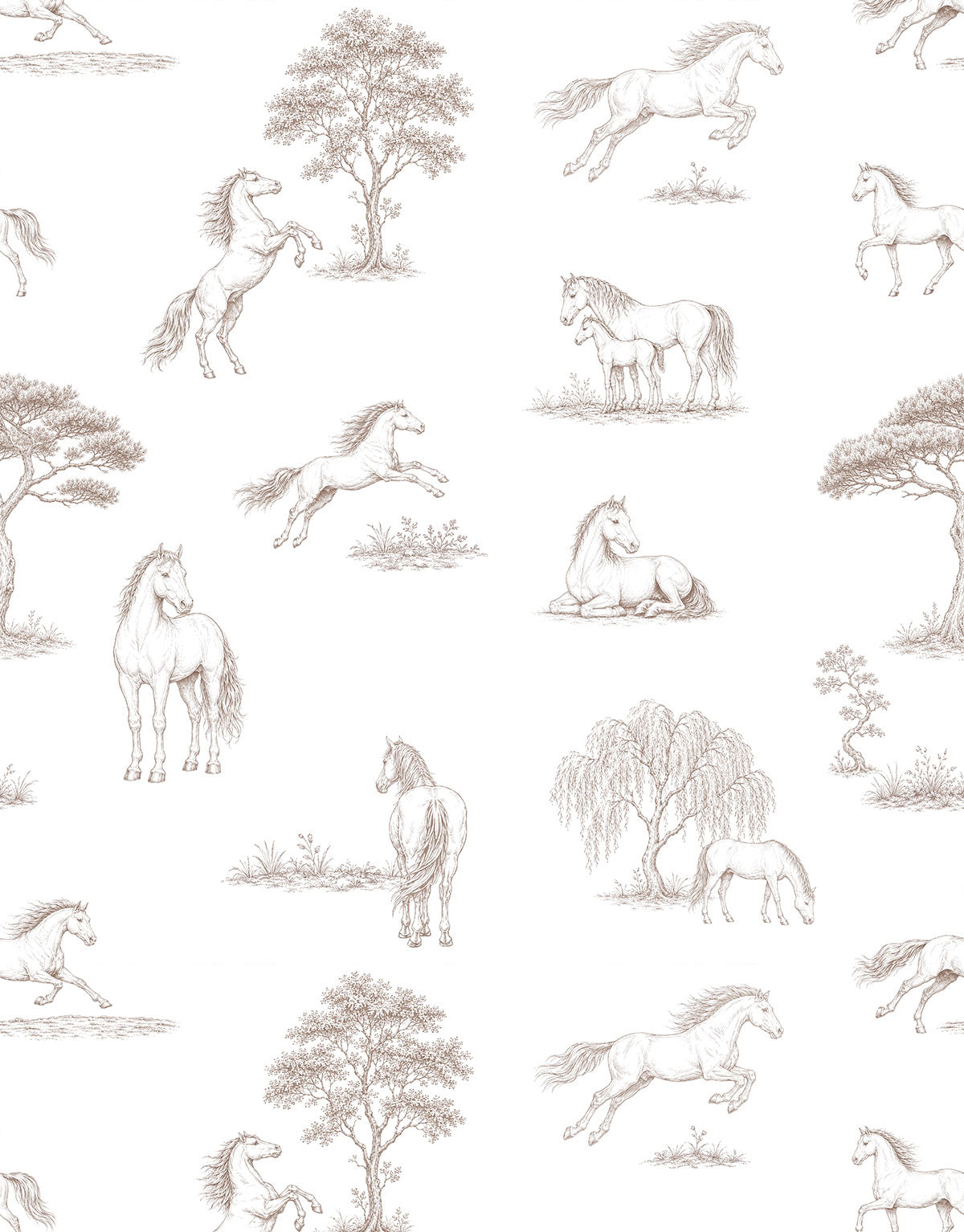 Papel de Parede Adesivo Cavalos no Campo Nude
