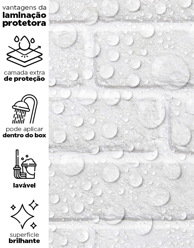 KIT DE 6 ROLOS - 1,50m x 50cm - Papel De Parede Adesivo Tijolinho Branco Milão