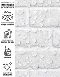KIT DE 6 ROLOS - 1,50m x 50cm - Papel De Parede Adesivo Tijolinho Branco Milão