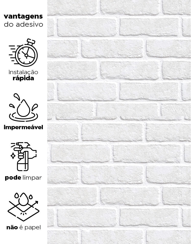 KIT DE 6 ROLOS - 1,50m x 50cm - Papel De Parede Adesivo Tijolinho Branco Milão