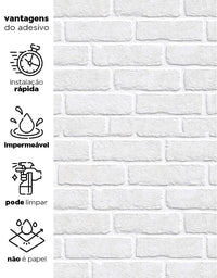 KIT DE 6 ROLOS - 1,50m x 50cm - Papel De Parede Adesivo Tijolinho Branco Milão