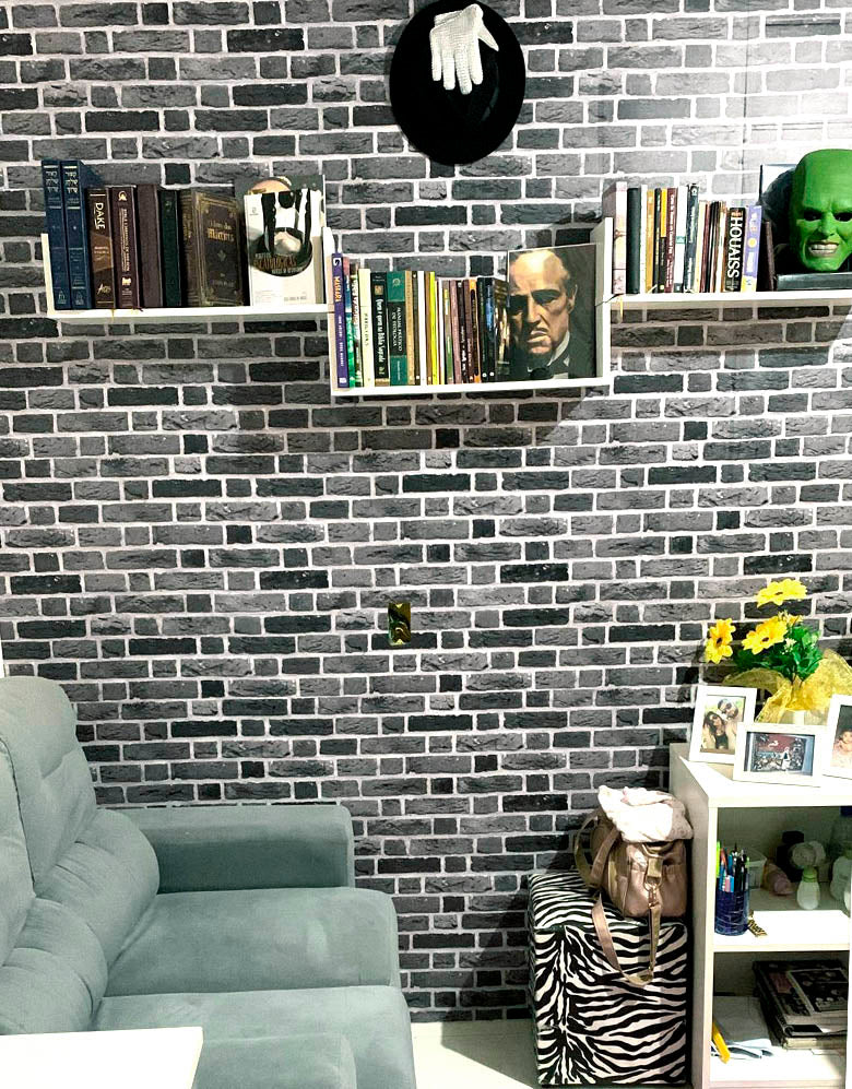 Papel De Parede Adesivo Tijolinho Cinza Vesúvio