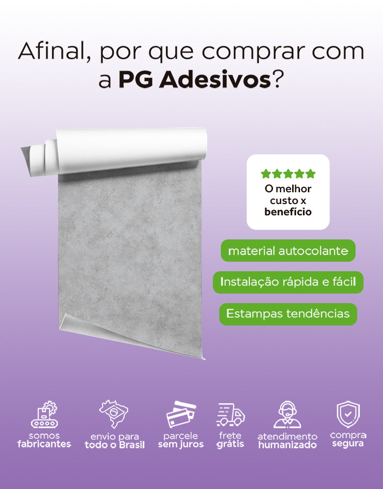 KIT DE 5 ROLOS - 1,50m x 50cm - Papel de Parede Adesivo Cimento Queimado