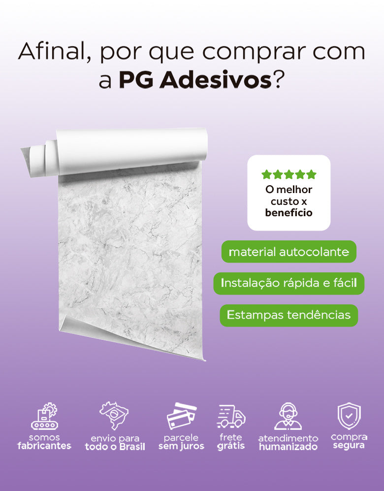 KIT DE 4 ROLOS - 2,50m x 50cm - Papel de Parede Adesivo Mármore Gelo