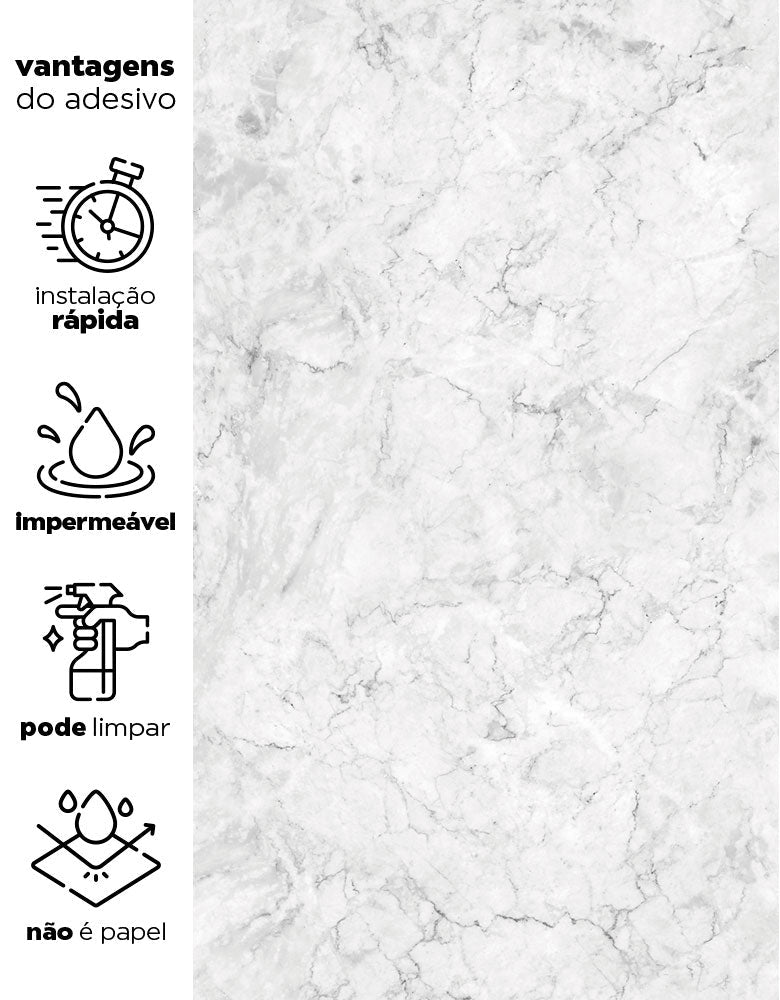 KIT DE 4 ROLOS - 2,50m x 50cm - Papel de Parede Adesivo Mármore Gelo