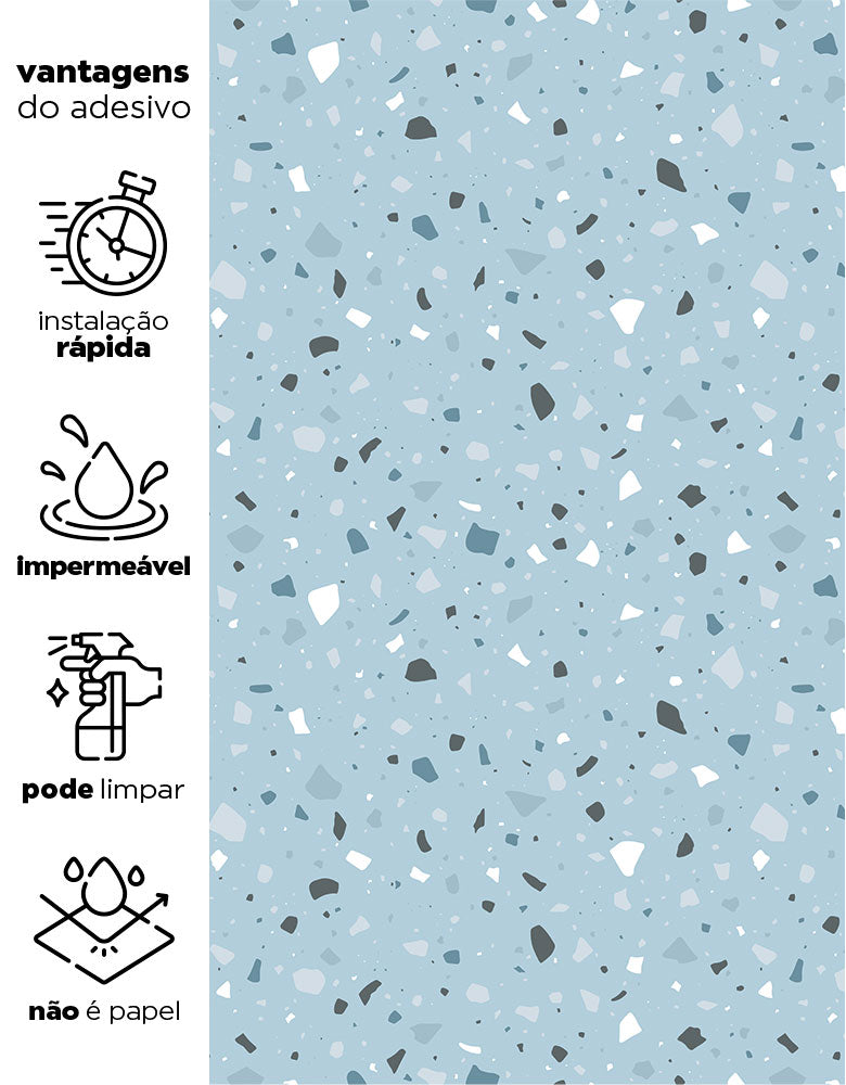 KIT DE 4 ROLOS - 2,50m x 50cm - Papel de Parede Adesivo Granilite Lazúli