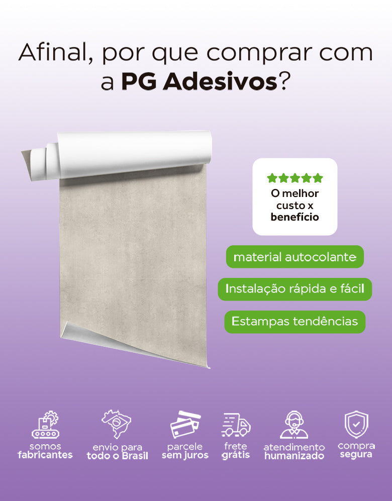KIT DE 7 ROLOS - 3,00m x 50cm - Papel de Parede Adesivo Cimento Queimado Nude