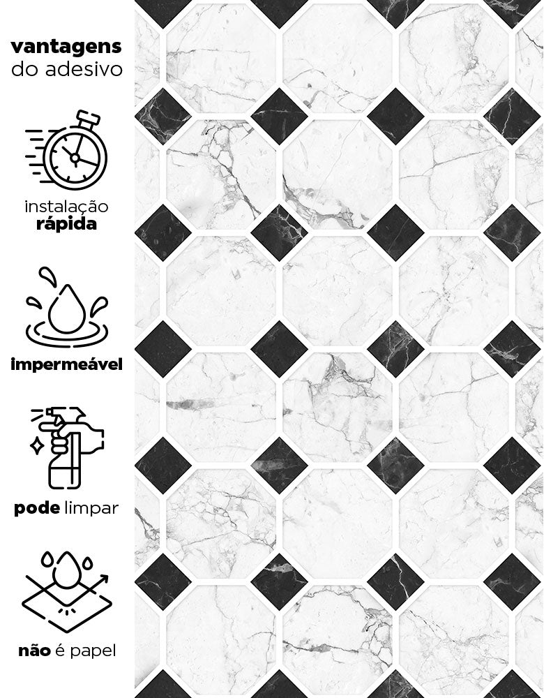 Papel de Parede Adesivo Azulejo Ladrilho Mármore