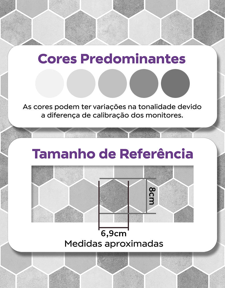KIT DE 7 ROLOS - 2,50m x 50cm - Papel de Parede Adesivo Hexágonos Colmeia Cimento Queimado