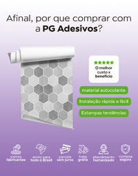 KIT DE 7 ROLOS - 2,50m x 50cm - Papel de Parede Adesivo Hexágonos Colmeia Cimento Queimado
