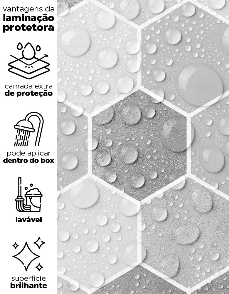 Papel de Parede Adesivo Hexágonos Colmeia Cimento Queimado Com película para áreas úmidas e Molhadas 1,50x0,50