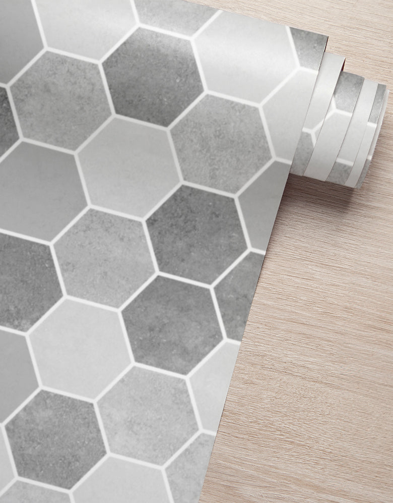 KIT DE 1 ROLOS - 1,50m x 50cm - Papel de Parede Adesivo Hexágonos Colmeia Cimento Queimado