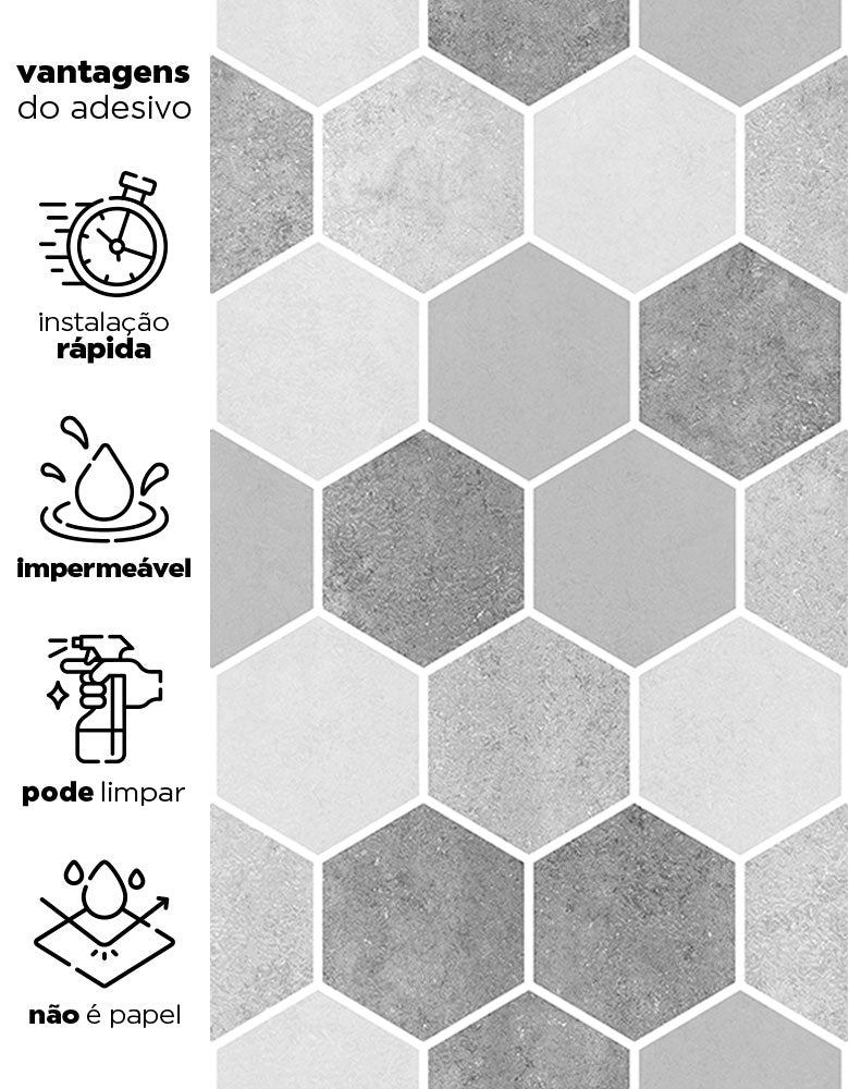 KIT DE 7 ROLOS - 2,50m x 50cm - Papel de Parede Adesivo Hexágonos Colmeia Cimento Queimado