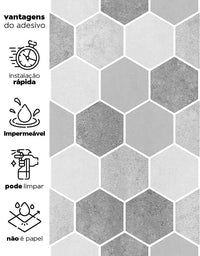 KIT DE 3 ROLOS - 1,50m x 50cm - Papel de Parede Adesivo Hexágonos Colmeia Cimento Queimado