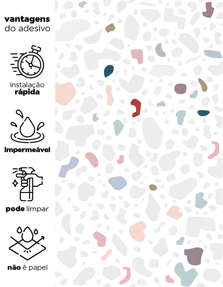 KIT DE 6 ROLOS - 2,50m x 50cm - Papel de Parede Adesivo Granilite Candy