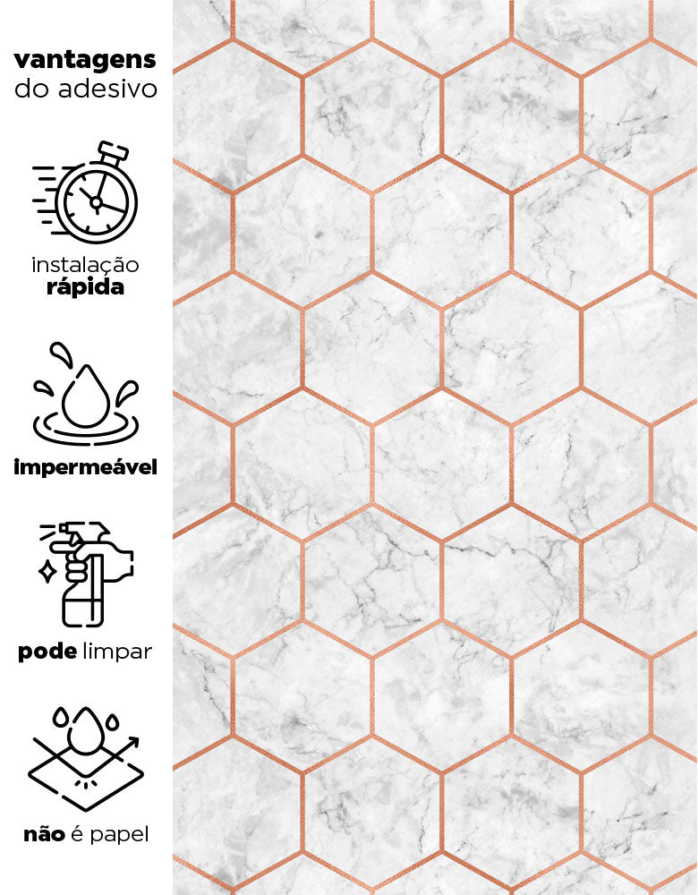 KIT DE 2 ROLOS - 4,00m x 50cm - Papel de Parede Adesivo Colméia Rose