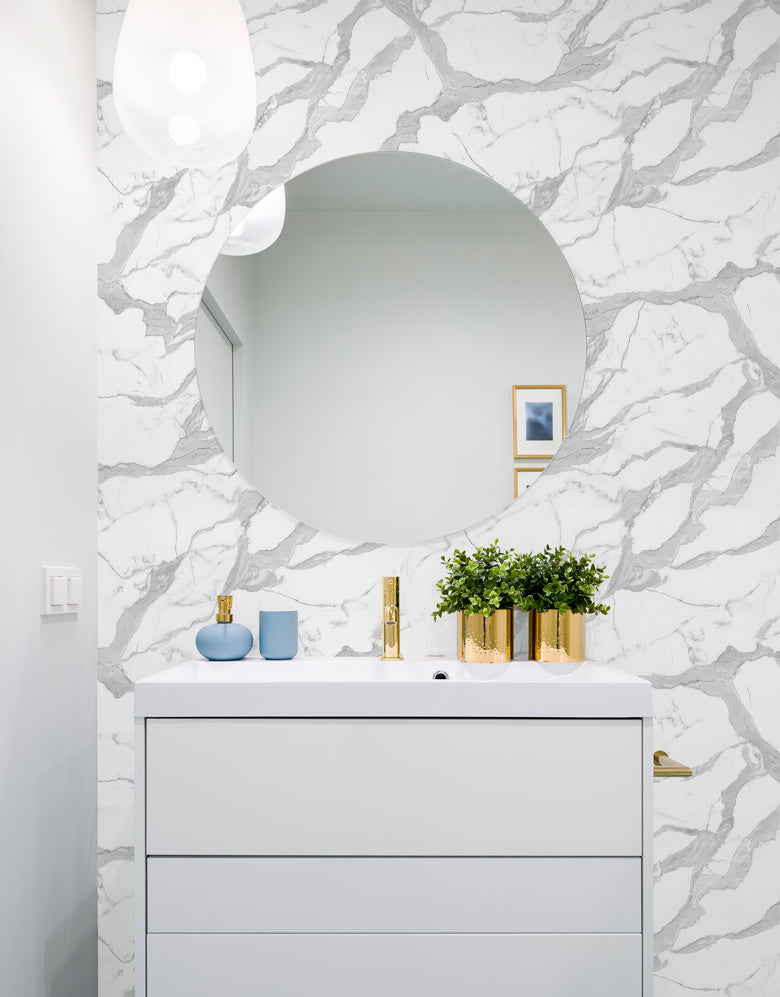 Papel de Parede Adesivo Mármore Branco Glacial