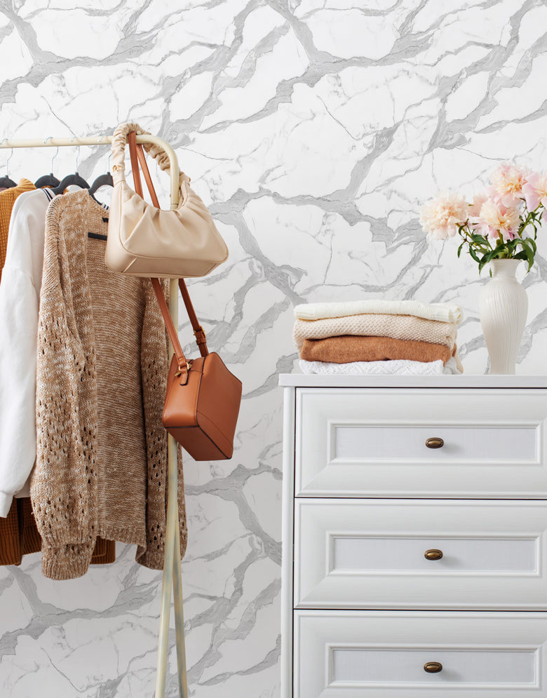 Papel de Parede Adesivo Mármore Branco Glacial