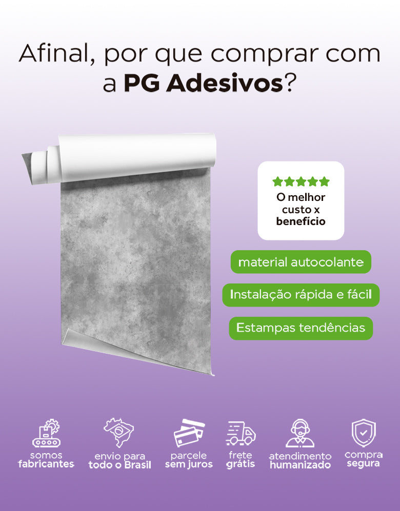 KIT DE 5 ROLOS - 1,00m x 50cm - Papel de Parede Adesivo Cimento Queimado Industrial