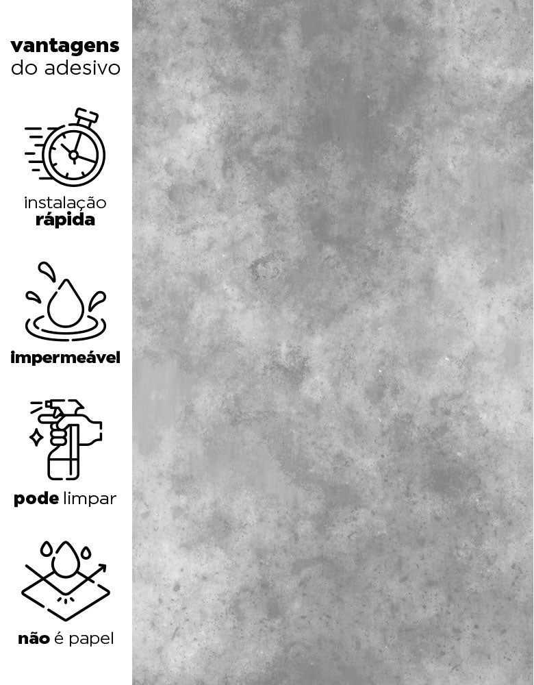 KIT DE 5 ROLOS - 1,50m x 50cm - Papel de Parede Adesivo Cimento Queimado Industrial