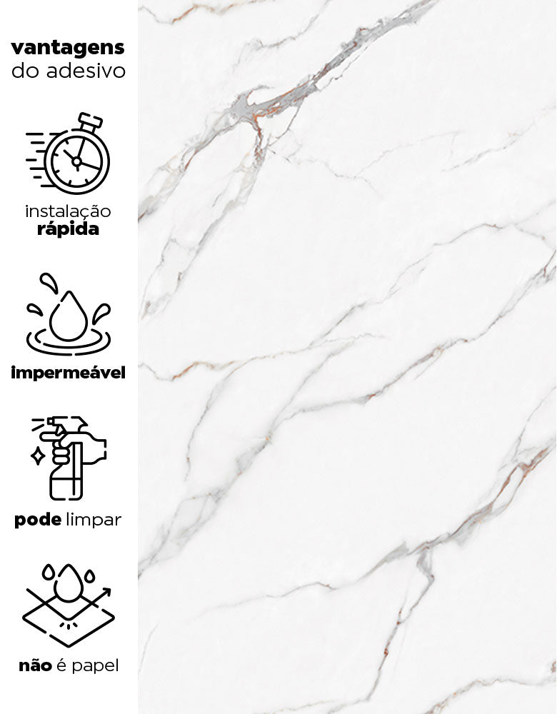 KIT DE 3 ROLOS - 2,50m x 50cm - Papel de Parede Adesivo Mármore Brisa de Carrara