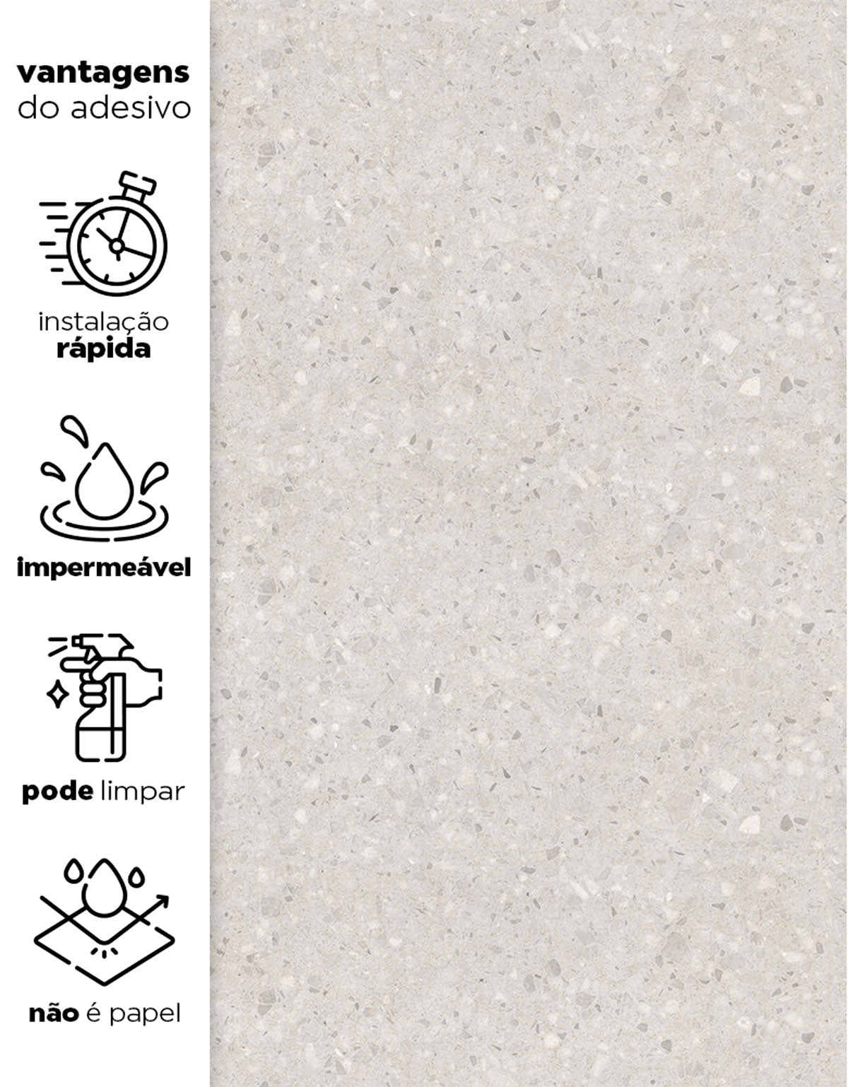 KIT DE 10 ROLOS - 1,00m x 50cm - Papel de Parede Adesivo Granilite Bege Claro