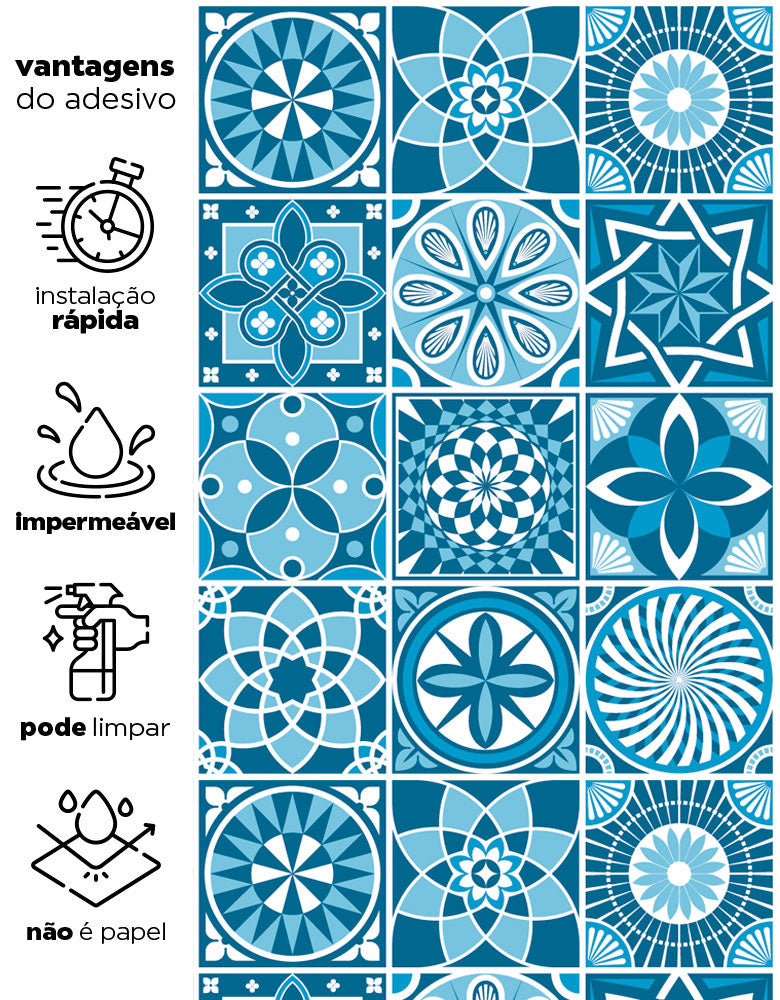 Papel de Parede Adesivo Azulejo Acqua