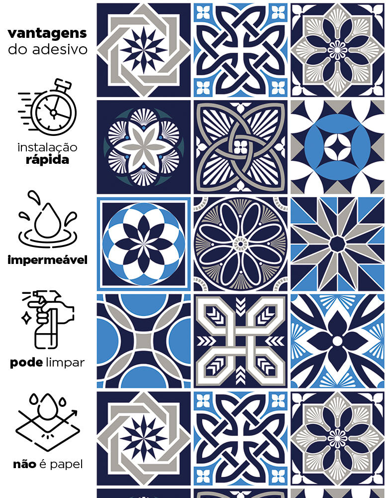 Papel de Parede Adesivo Azulejo Marine