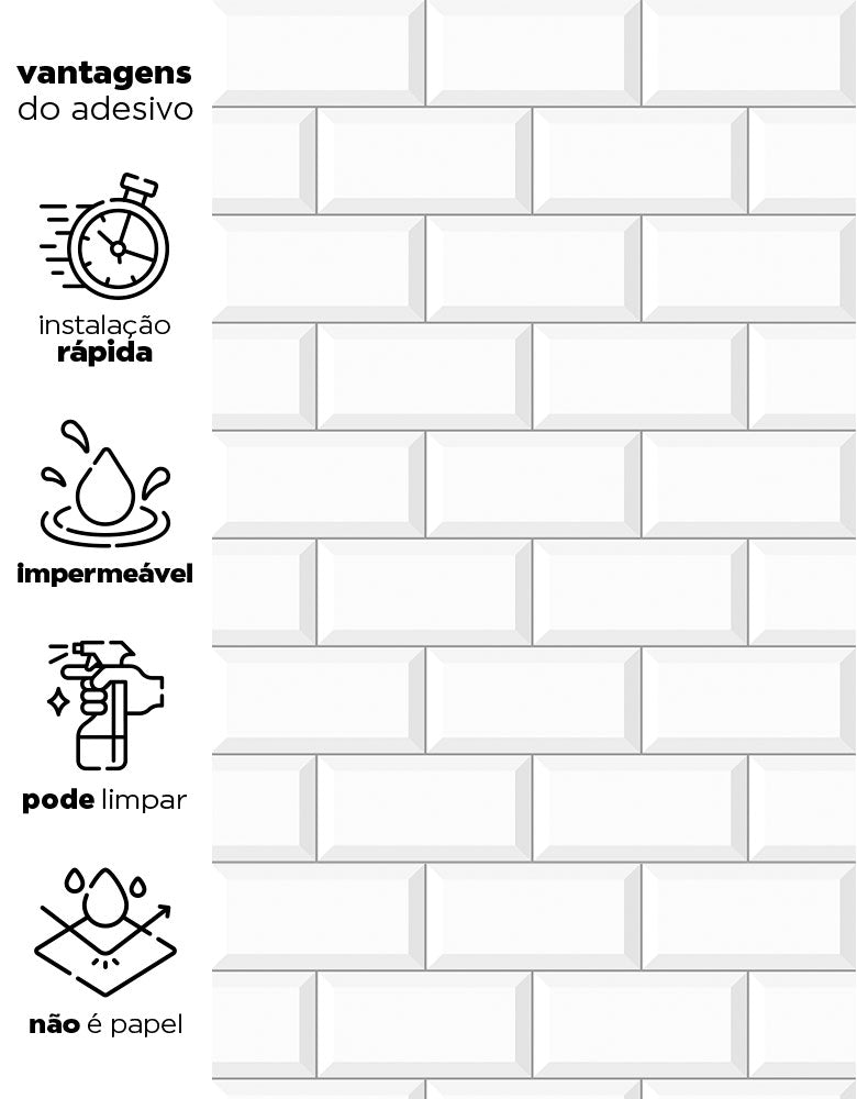 KIT DE 7 ROLOS - 1,50m x 50cm - Papel de Parede Tijolinho Metro White
