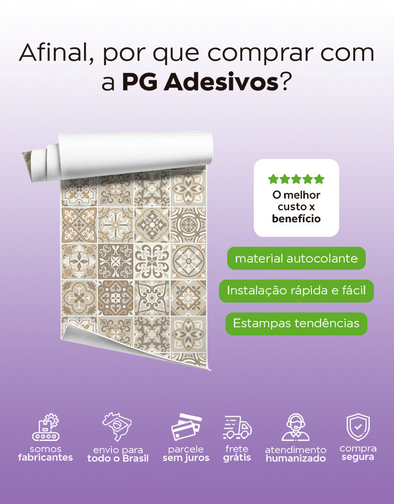 KIT DE 2 ROLOS - 3,00m x 50cm - Papel de Parede Adesivo Azulejo Nude