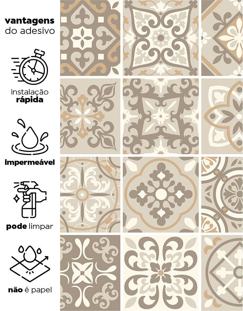 KIT DE 2 ROLOS - 3,00m x 50cm - Papel de Parede Adesivo Azulejo Nude