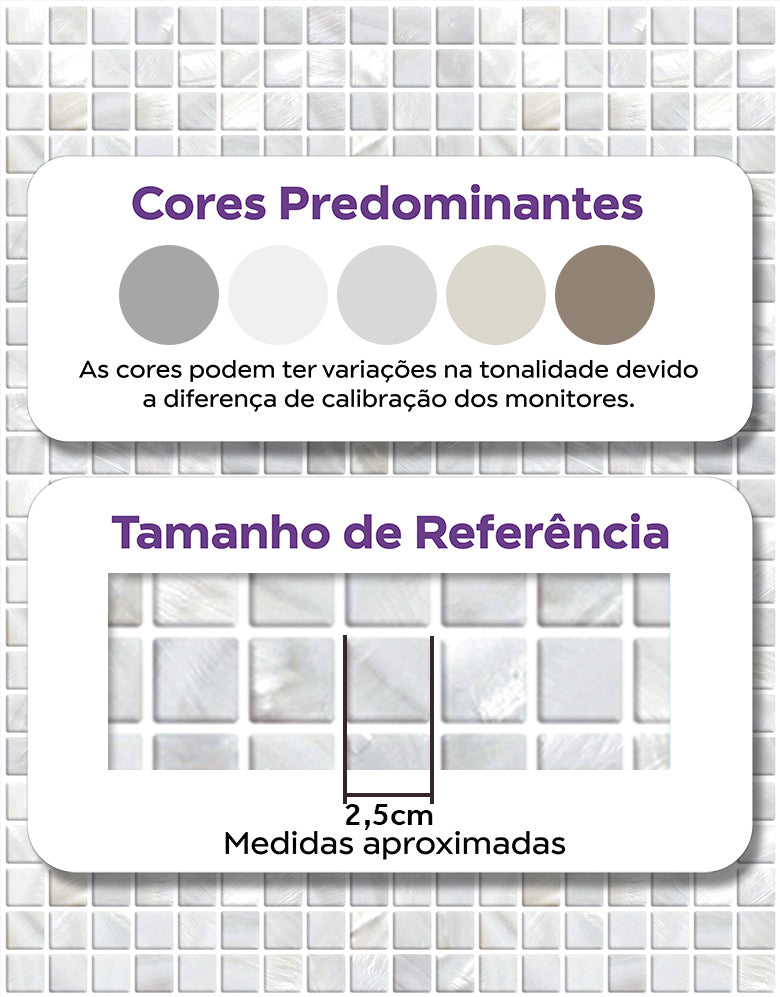 KIT DE 2 ROLOS - 2,50m x 50cm - Papel de Parede Adesivo Pastilhas Perolas