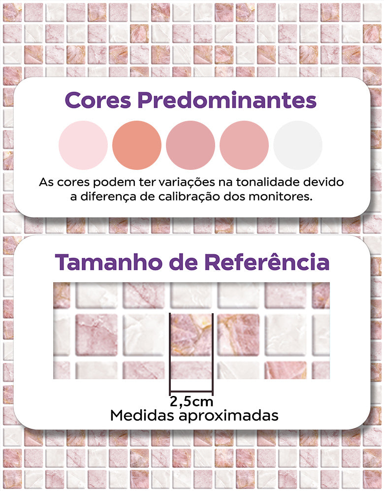 KIT DE 2 ROLOS - 2,50m x 50cm - Papel de Parede Pastilhas Quartzo