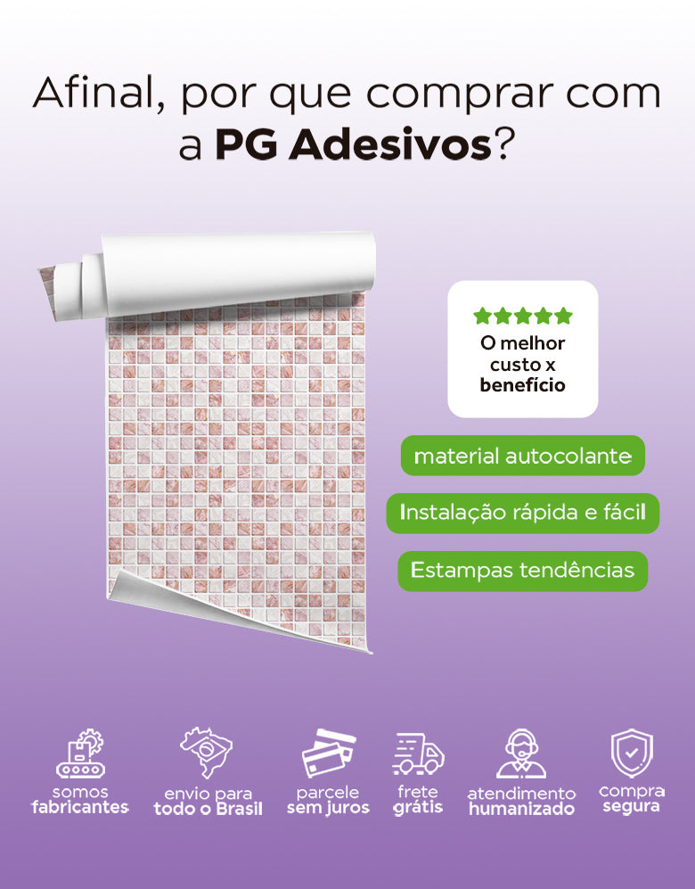 KIT DE 2 ROLOS - 2,50m x 50cm - Papel de Parede Pastilhas Quartzo
