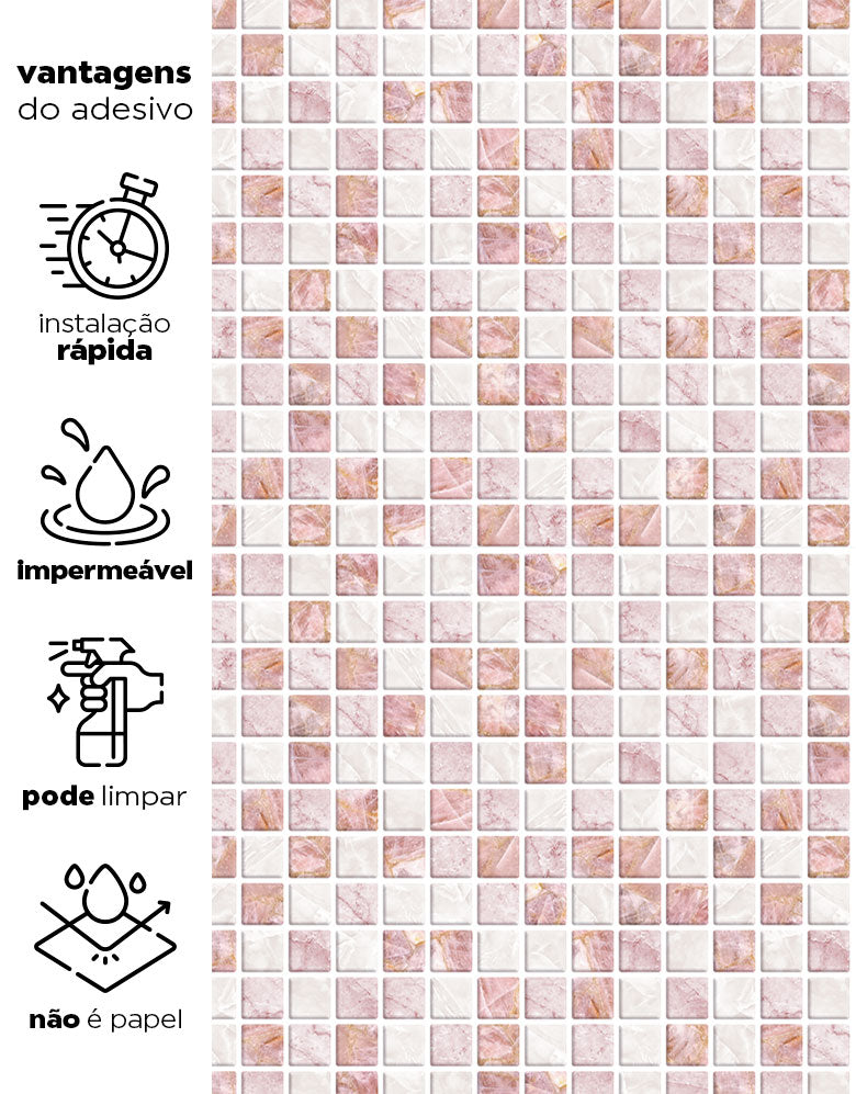 KIT DE 2 ROLOS - 2,50m x 50cm - Papel de Parede Pastilhas Quartzo