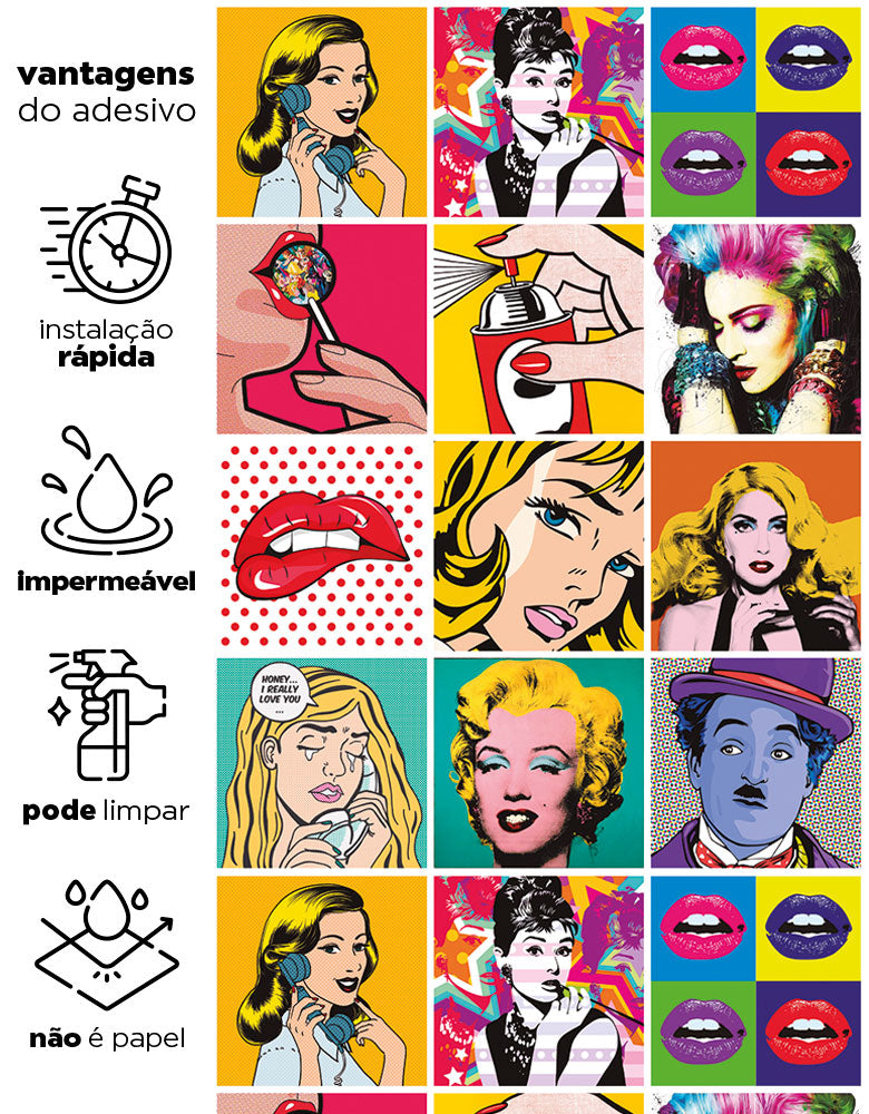 Papel de Parede Adesivo Azulejo Pop Art