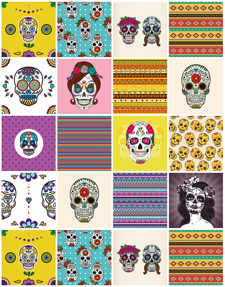 Papel de Parede Azulejo Skulls