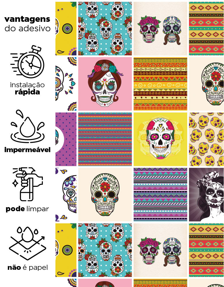 Papel de Parede Azulejo Skulls