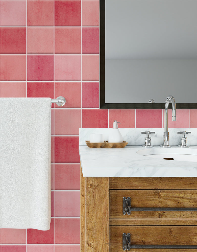 Papel de Parede Adesivo Azulejo Hijau Rosa