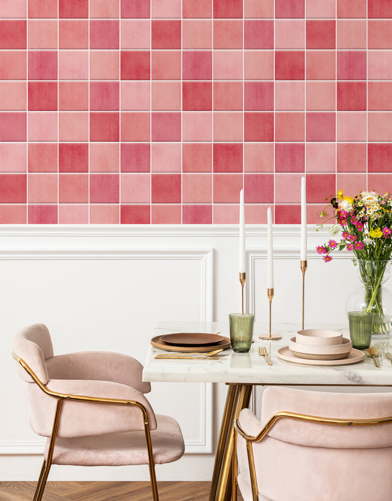 Papel de Parede Adesivo Azulejo Hijau Rosa