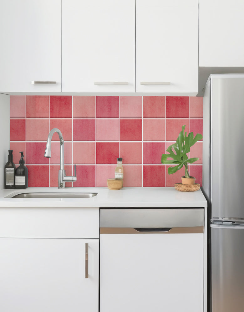 Papel de Parede Adesivo Azulejo Hijau Rosa