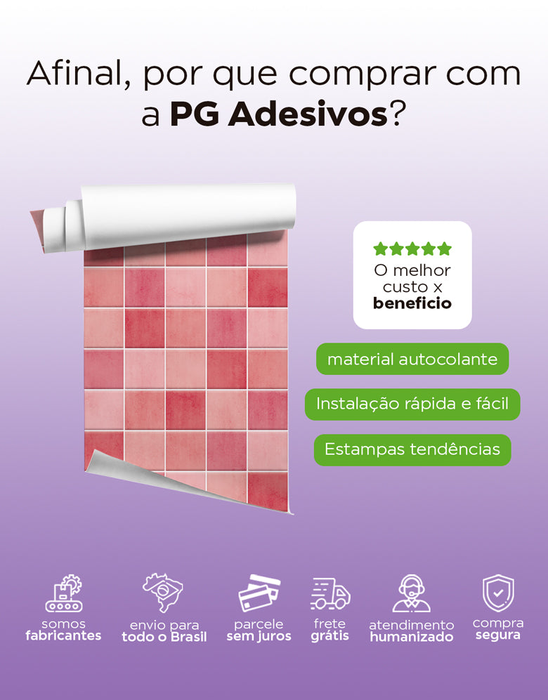 Papel de Parede Adesivo Azulejo Hijau Rosa