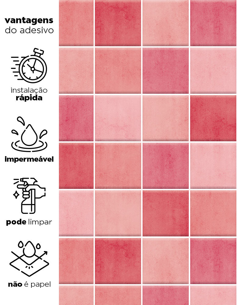 Papel de Parede Adesivo Azulejo Hijau Rosa