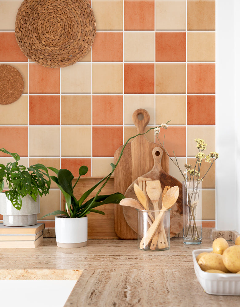 Papel de Parede Adesivo Azulejo Hijau Laranja