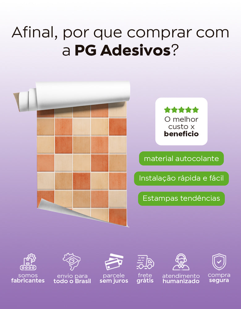 Papel de Parede Adesivo Azulejo Hijau Laranja
